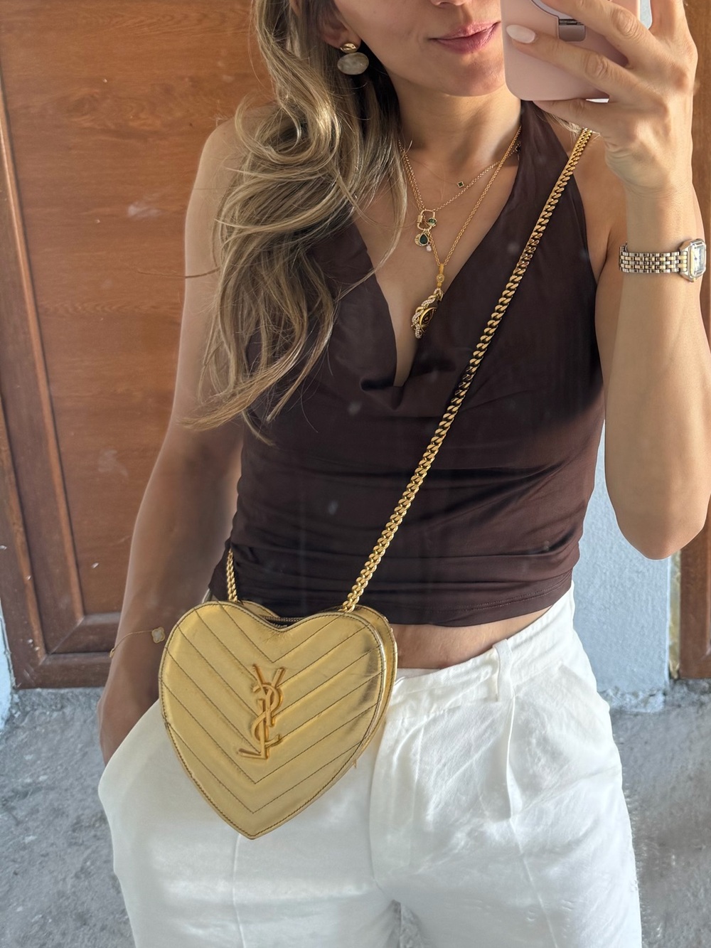Yves Saint Laurent Metallic Gold Heart Crossbody Bag